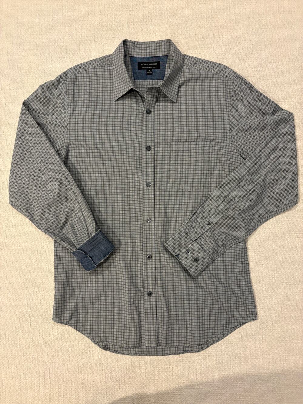 Banana Republic Mens M Tailored Slim Fit Gray Black Micro Check Shirt